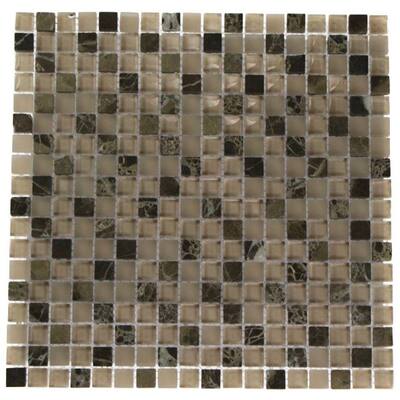 Splashback Glass Tile 12 in. x 12 in. Marble And Glass Mosaic Floor and Wall Tile NAMIB DESERT BLEND SQUARES