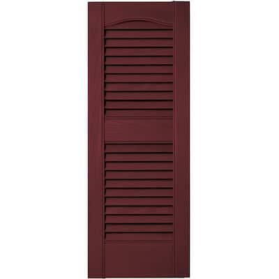 Builders Edge 12 in. x 31 in. Louvered Vinyl Exterior Shutters Pair #078 Wineberry