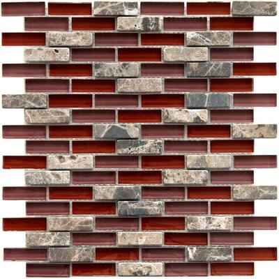 SomerTile Sierra 11-3/4 x 11-3/4 Glass and Stone Subway Mosaic in Bordeaux