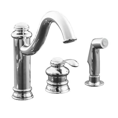 KOHLER Kitchen Faucets. Fairfax 3-Hole 1-Handle Mid Arc Side Sprayer Kitchen Faucet in Polished Chrome with Remote Valve
