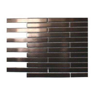 Splashback Glass Tile Metal Rouge Stainless Steel 1/2 in. x 4 in. Stick Brick Tiles - 6 in. x 6 in. Tile Sample R1D2