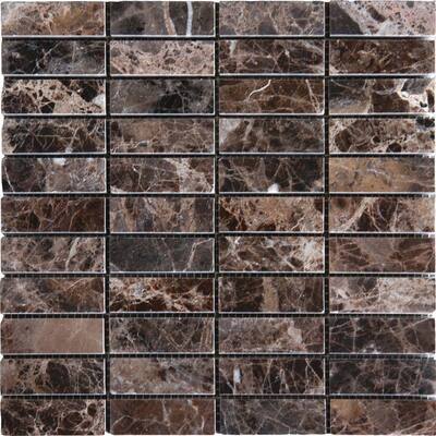 M.S. International Inc. Emperador Dark 1 in. x 3 in. Mosaic Polished Marble Floor & Wall Tile SMOT-EMP-1X3-P