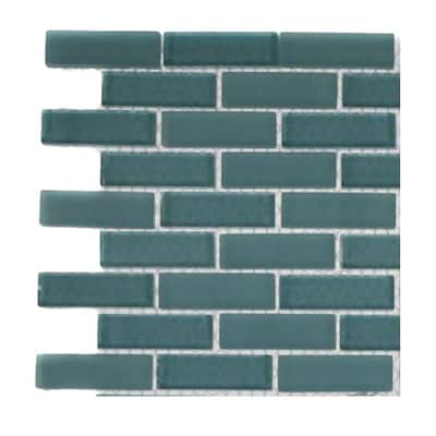 Splashback Glass Tile Contempo Turquoise 1/2 in. x 2 in. Brick Pattern - 6 in. x 6 in. Tile Sample L6A11