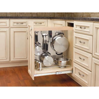 Rev-A-Shelf 8 in. Wood Base Cabinet Organizer with Stainless Steel Panel 444-BC-8SS