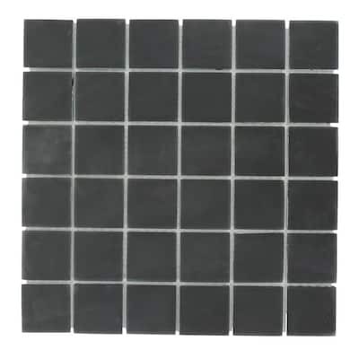 Splashback Glass Tile 12 in. x 12 in. Contempo Classic Black Frosted Glass Tile CONTEMPOCLASSICBLACKFROSTED2X2GLASSTILE