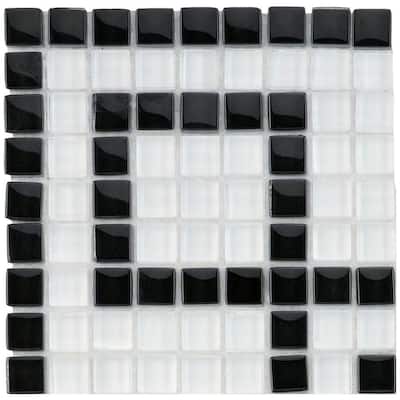SomerTile 6x6-in Reflections Greek Key 0.5-in Ice White Corner Glass Mosaic Tile (Pack of 4)
