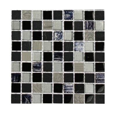 Splashback Glass Tile Metallic Carved Hail Blend 1/2 in. x 1/2 in. Marble And Glass Tiles - 6 in. x 6 in. Tile Sample R1D11