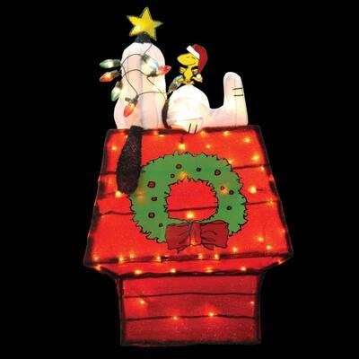 Peanuts 42 in. Pre-Lit 3D Tinsel Snoopy on Dog House with Star