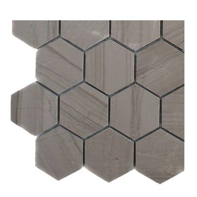Splashback Glass Tile Athens Grey Hexagon Polished Marble Floor and Wall Tile - 6 in. x 6 in. Tile Sample L5D3 STONE TILE