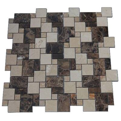 Splashback Glass Tile Parisian Crema Marfil and Dark Emperador Blend 12 in. x 12 in. Marble Floor and Wall Tile