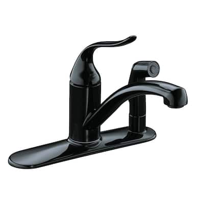 KOHLER Kitchen Faucets. Coralais 3-Hole Decorator Kitchen Faucet with Side-Spray Through Escutcheon and Lever Handle in Black Black