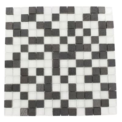 Splashback Glass Tile Tetris Basalt Squares 12 in. x 12 in. Natural Stone Floor and Wall Tile TETRIS BASALT 3/4 SQUARES