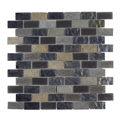 Jeffrey Court Midnight Opal Brick Glass 12 in. x 12 in. Glass Wall & Floor Tile 99170