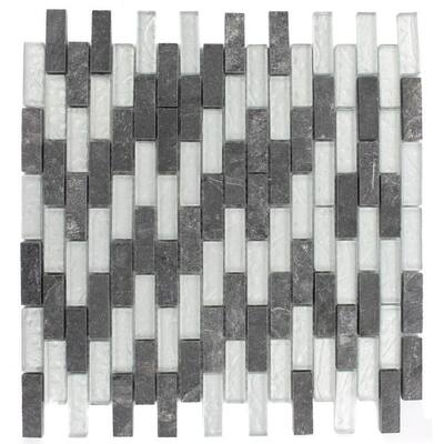 Splashback Glass Tile Tectonic Brick Black Slate and Silver 12 in. x 12 in. Glass Floor and Wall Tile TECTONIC 1/2X2 BRICK BLACK SLATE SILVER