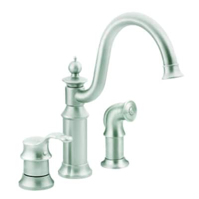 MOEN Kitchen Faucets. Waterhill 1-Handle Side Sprayer Kitchen Faucet in Classic Stainless