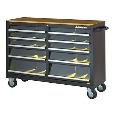 10-Drawer Clear View Mobile Workbench with LED lighting and Solid Wood 