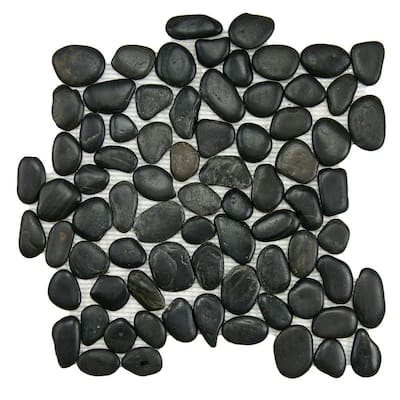 SomerTile 12x12-in Riverbed Black Natural Stone Mosaic Tile (Pack of 10)