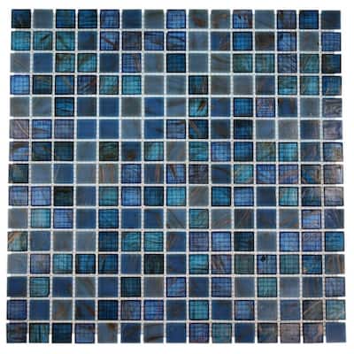 Splashback Glass Tile 12 in. x 12 in. Glass Mosaic Floor and Wall Tile BAHAMA BLUE