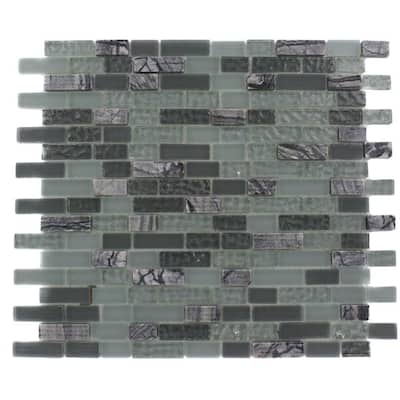 Splashback Glass Tile 12 in. x 12 in. Marble And Glass Mosaic Floor and Wall Tile PARIS RAIN BLEND BRICK