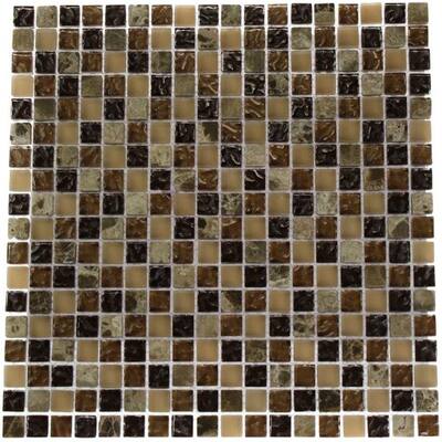 Splashback Glass Tile Brown Blend 12 in. x 12 in. Marble And Glass Mosaic Floor and Wall Tile CASK
