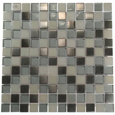 Splashback Glass Tile 1 in. x 1 in. Squares Marble And Glass Tiles DEEP SEA OTHELLO