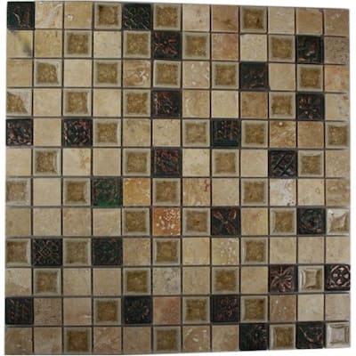 Splashback Glass Tile Roman Selection Side Saddle With Deco 12 in. x 12 in. Glass Mosaic Floor and Wall Tile ROMAN SELECTION SIDE SADDLE W DECO 1X1