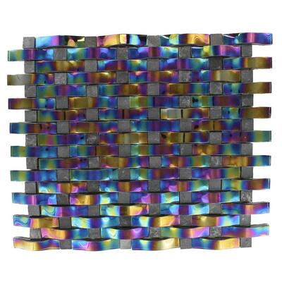Splashback Glass Tile Contempo Curve Rainbow Black 13 in. x 11 in. Glass Mosaic Floor and Wall Tile