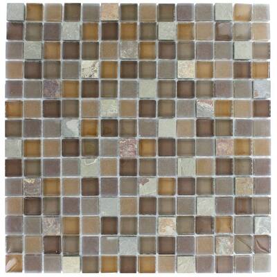Splashback Glass Tile Tectonic Squares Multicolor Slate And Earth Blend Glass Tiles - 6 in. x 6 in. Tile Sample R6B4