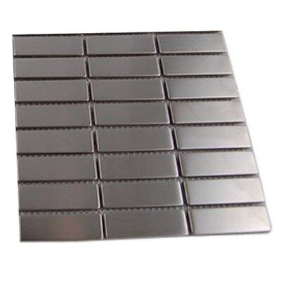 Splashback Glass Tile Stainless Steel 1/2 in. x 2 in. Metal Tile Stacked Pattern - 6 in. x 6 in. Tile Sample R2D4