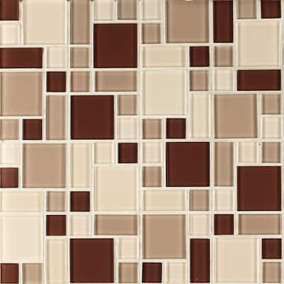 Instant Mosaic 12 in. x 12 in. Peel and Stick Beige and Brown Glass Wall Tile EKB-04-102