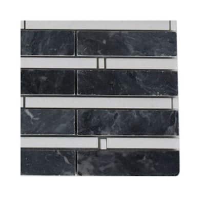 Splashback Glass Tile Elder Dark Bardiglio and Thassos Marble Floor and Wall Tile - 6 in. x 6 in. Tile Sample L2B4 STONE TILE
