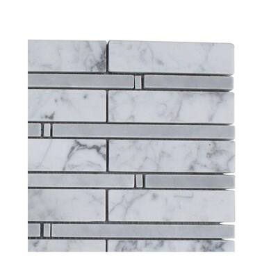 Splashback Glass Tile Elder White Carrera and Light Bardiglio Marble Floor and Wall Tile - 6 in. x 6 in. Tile Sample L2C4 STONE TILE
