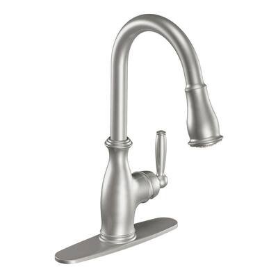 MOEN Kitchen Faucets. Brantford Single-Handle Pull-Down Sprayer Kitchen Faucet Featuring Reflex in Stainless