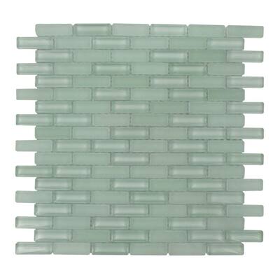 Splashback Glass Tile 12 in. x 12 in. Contempo Spa Green Brick Glass Tile CONTEMPO SPA GREEN BRICK .5X2 GLASS TILE