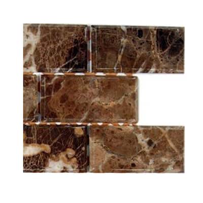 Splashback Glass Tile Rich Dark Emperador Chamfered 2 in. x 4 in. Marble Mosaic Tiles - 6 in. x 6 in. Tile Sample L3C1