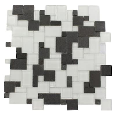 Splashback Glass Tile Tetris Parisian Basalt 12 in. x 12 in. Natural Stone Floor and Wall Tile