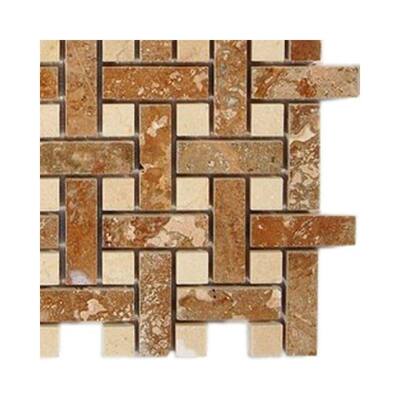 Splashback Glass Tile Basket Braid Noche Travertine Stone Mosaic Floor and Wall Tile - 6 in. x 6 in. Tile Sample L3A11 STONE TILES