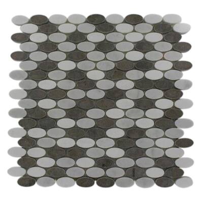 Splashback Glass Tile 12 in. x 12 in. Orbit Sleet Ovals Marble Mosaic Floor and Wall Tile