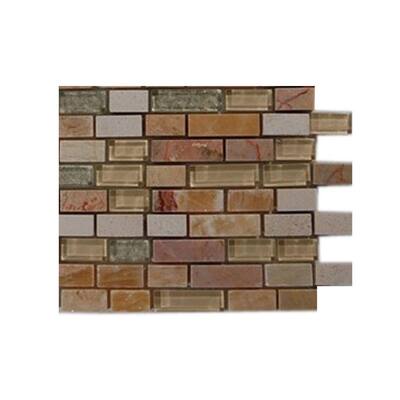 Splashback Glass Tile 6 in. x 6 in. Sample Size Fields Of Gold Blend 1/2 in. x 2 in. Marble And Glass Tile Sample R4A9