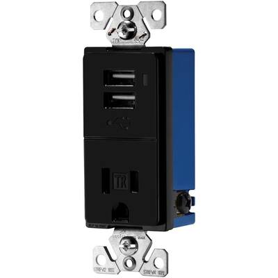 Cooper Wiring Devices 15 Amp Decorator USB Charging Electrical Outlet - Black TR7740BK-BOX