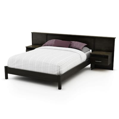 South Shore Furniture Gravity Ebony Queen bed with Headboard and Nightstands Kit 3577A2