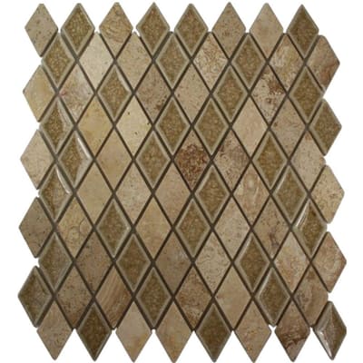 Splashback Glass Tile Roman Selection Side Saddle Diamond 11 in. x 11 in. Glass Floor and Wall Tile