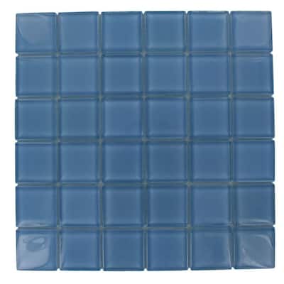 Splashback Glass Tile 12 in. x 12 in. Contempo Aquarium Blue Polished Glass Tile CONTEMPOAQUARIUMBLUE2X2POLISHEDGLASSTILE
