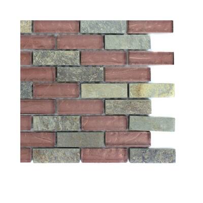 Splashback Glass Tile Tectonic Brick Multicolor Slate and Rust Sample Size 6 in. x 6 in. Glass Floor and Wall Tile R6C7 STONE MOSAIC TILE