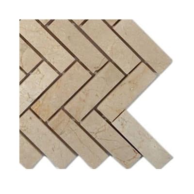 Splashback Glass Tile Crema Marfil Herringbone Marble Floor and Wall Tile - 6 in. x 6 in. Tile Sample L3C11 STONE TILES
