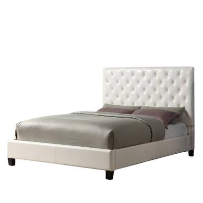 Oxford Creek Queen-size Tufted White Faux Leather Platform Bed