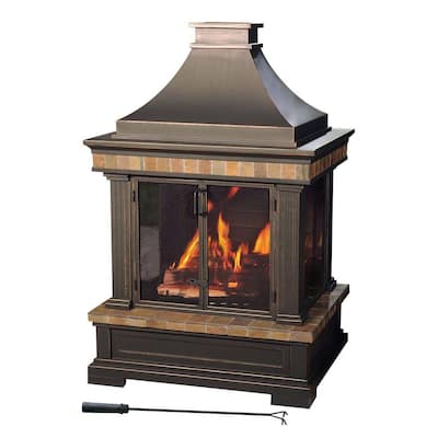 Sunjoy Amherst 35 in. Wood-Burning Outdoor Fireplace-L-OF082PST-3 ...