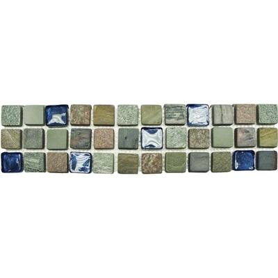 MS International 3 In. x 12 In. Mixed Slate/Metro Glass Listello Floor & Wall Tile (1 Ln. Ft. per piece) THDW3-BOR-SLTMTGL3X12T
