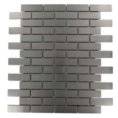 Splashback Glass Tile Stainless Steel Brick Pattern 12 in. x 12 in. MetalMosaic Floor and Wall Tile STAINLESS STEEL .75x2.5 METAL BRICK