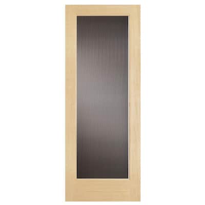  80 in. Modern Full Lite Solid Core Pine Reed Glass Interior Door Slab